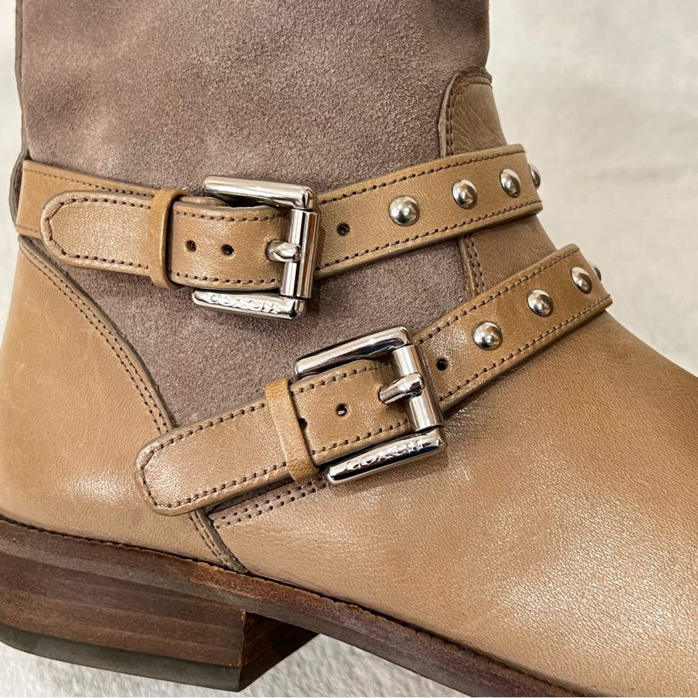 COACH Lilliana Studded Beige Leather Suede Zip Up Ankle Boots Size 6 - Picture 8 of 16